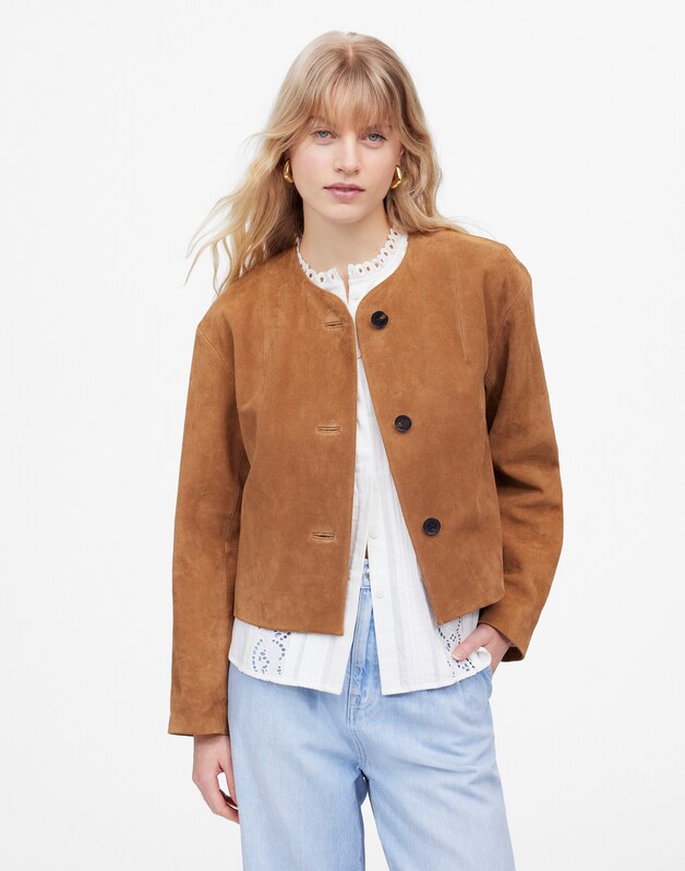 Crop Cardigan Jacket in Suede AGED COGNAC