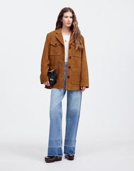 Long Chore Blazer in Suede AGED COGNAC