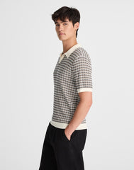 Plaid Johnny-Collar Sweater Polo VINTAGE IVORY