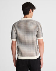 Plaid Johnny-Collar Sweater Polo VINTAGE IVORY