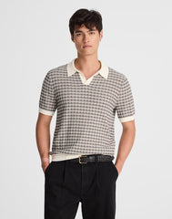 Plaid Johnny-Collar Sweater Polo VINTAGE IVORY