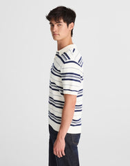 Striped Johnny-Collar Sweater Polo VINTAGE IVORY