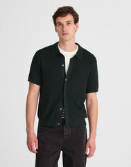 Tuck-Stitch Button-Up Sweater Polo DARK BOTTLE