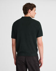 Tuck-Stitch Button-Up Sweater Polo DARK BOTTLE