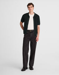 Tuck-Stitch Button-Up Sweater Polo DARK BOTTLE