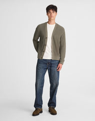 Cotton Shaker-Stitch Cardigan PRESSED SAGE
