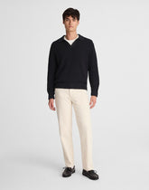 Cotton Shaker-Stitch Johnny-Collar Sweater Polo WASHED BLACK