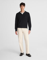 Cotton Shaker-Stitch Johnny-Collar Sweater Polo WASHED BLACK
