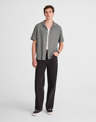 Textured Stripe Camp-Collar Shirt NAVY