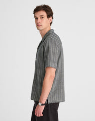 Textured Stripe Camp-Collar Shirt NAVY