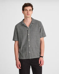 Textured Stripe Camp-Collar Shirt NAVY