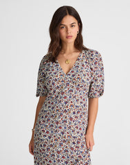 Puff-Sleeve Empire Maxi Dress CHERRY RED