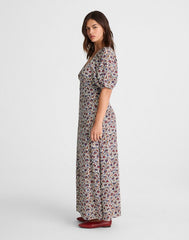 Puff-Sleeve Empire Maxi Dress CHERRY RED