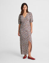 Puff-Sleeve Empire Maxi Dress CHERRY RED