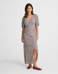 Puff-Sleeve Empire Maxi Dress CHERRY RED