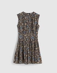 Gathered Button-Front Mini Dress in Floral DARK CAROB