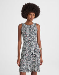 Button-Front Boatneck Mini Dress in Floral AMANDA FLORAL NAVY