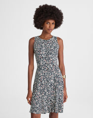 Button-Front Boatneck Mini Dress in Floral AMANDA FLORAL NAVY