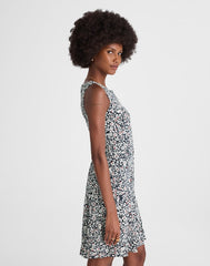 Button-Front Boatneck Mini Dress in Floral AMANDA FLORAL NAVY
