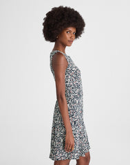 Button-Front Boatneck Mini Dress in Floral AMANDA FLORAL NAVY