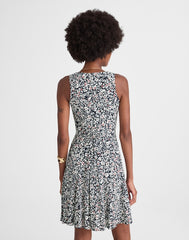 Button-Front Boatneck Mini Dress in Floral AMANDA FLORAL NAVY