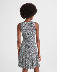 Button-Front Boatneck Mini Dress in Floral AMANDA FLORAL NAVY