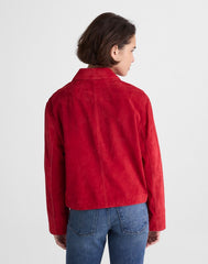 Boxy-Crop Jacket in Suede CRIMSON