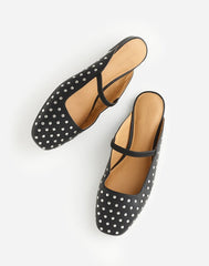 The Greta Ballet Flat Mule in Studded Leather TRUE BLACK MULTI