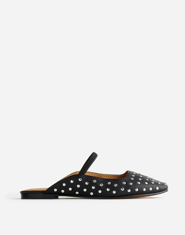 The Greta Ballet Flat Mule in Studded Leather TRUE BLACK MULTI