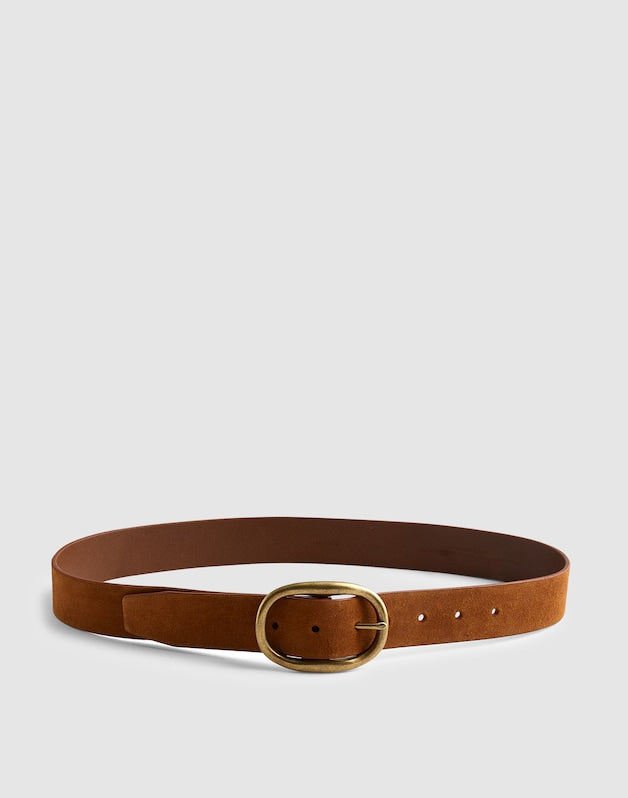 Oval Buckle Belt in Suede RUSSET