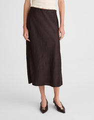 Satin Midi Slip Skirt BLACK WALNUT
