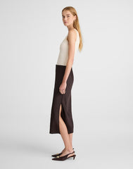 Satin Midi Slip Skirt BLACK WALNUT