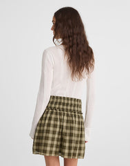 Smocked-Waist Mini Skirt in 100% Cotton FADED IVY