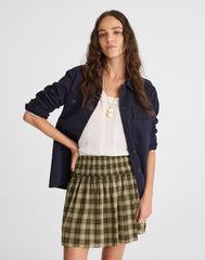 Smocked-Waist Mini Skirt in 100% Cotton FADED IVY