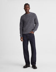 Marled Cotton Shaker-Stitch Crewneck Sweater INK MARL