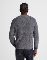 Marled Cotton Shaker-Stitch Crewneck Sweater INK MARL