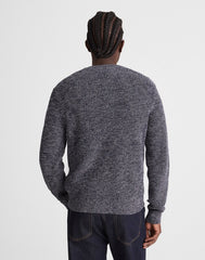 Marled Cotton Shaker-Stitch Crewneck Sweater INK MARL