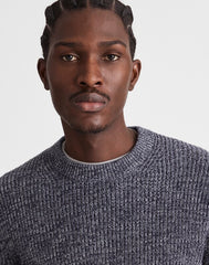 Marled Cotton Shaker-Stitch Crewneck Sweater INK MARL