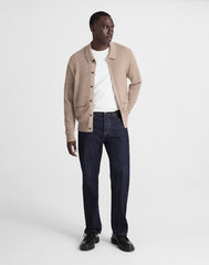 Merino Wool Collared Cardigan HEATHER BROWN
