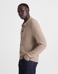 Merino Wool Collared Cardigan HEATHER BROWN