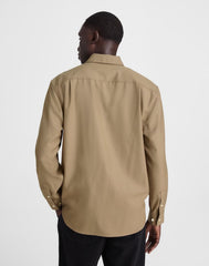 Twill Button-Up Shirt in Wool Blend DESERT BROWN