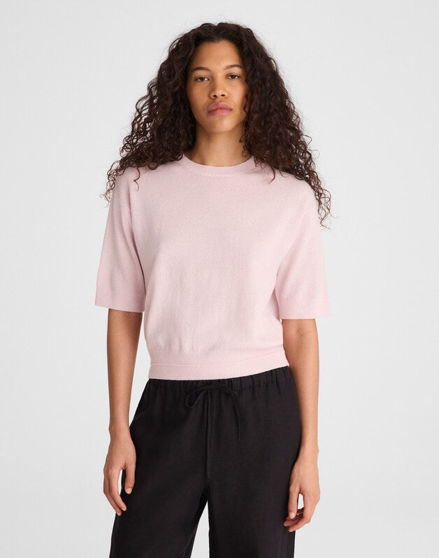 Relaxed Sweater Tee in 100% Cashmere PALE PINK