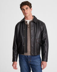 Leather Flight Jacket DARK BLACK