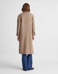 Double-Faced Brushed Long Coat in Houndstooth DARK COCOA