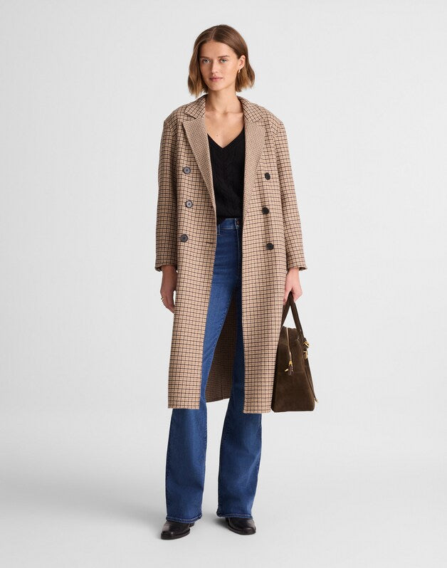 Double-Faced Brushed Long Coat in Houndstooth DARK COCOA