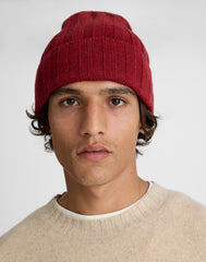 Ribbed Beanie in Heritage Merino Wool HEATHER GARNET