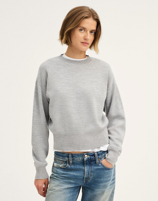 Relaxed Crewneck Sweater in Merino-Silk Blend MEDIUM HTR GREY