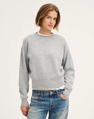 Relaxed Crewneck Sweater in Merino-Silk Blend MEDIUM HTR GREY