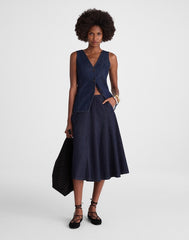 Flared Denim Midi Skirt in Rinse Wash RINSE WASH