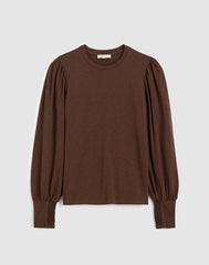 Smocked Long-Sleeve Top in Soft Slub ROASTED CHICORY
